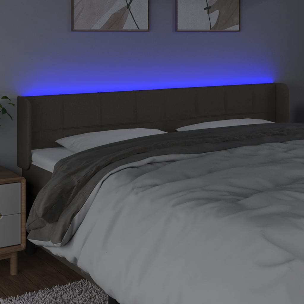 vidaXL Zagłówek do łóżka z LED, taupe, 183x16x78/88 cm, tkanina