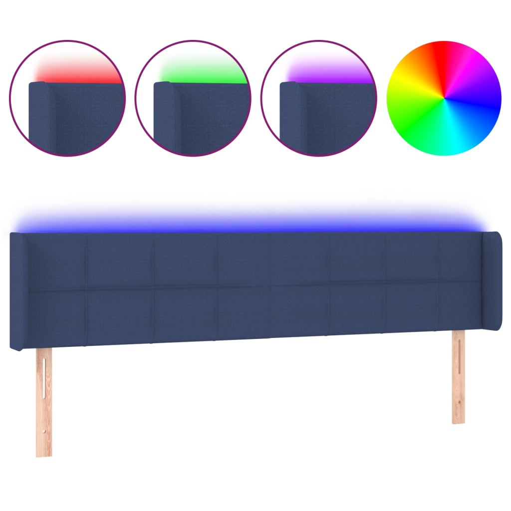 vidaXL Zagłówek do łóżka z LED, niebieski, 183x16x78/88 cm, tkanina