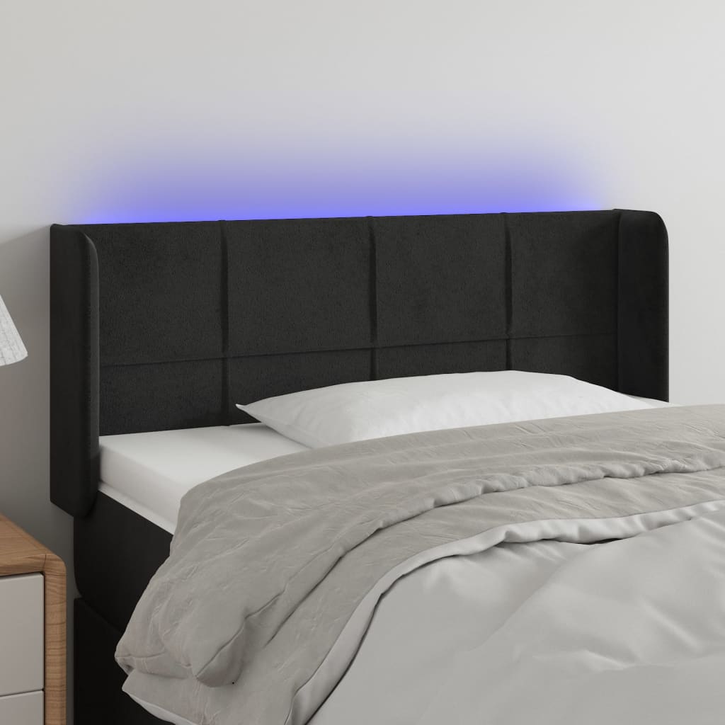 vidaXL Zagłówek do łóżka z LED, czarny, 83x16x78/88 cm, aksamit