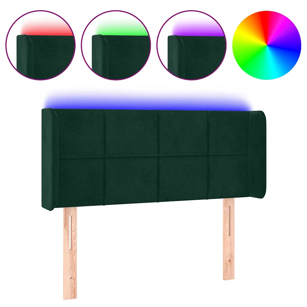 vidaXL Zagłówek do łóżka z LED, ciemnozielony, 83x16x78/88 cm, aksamit