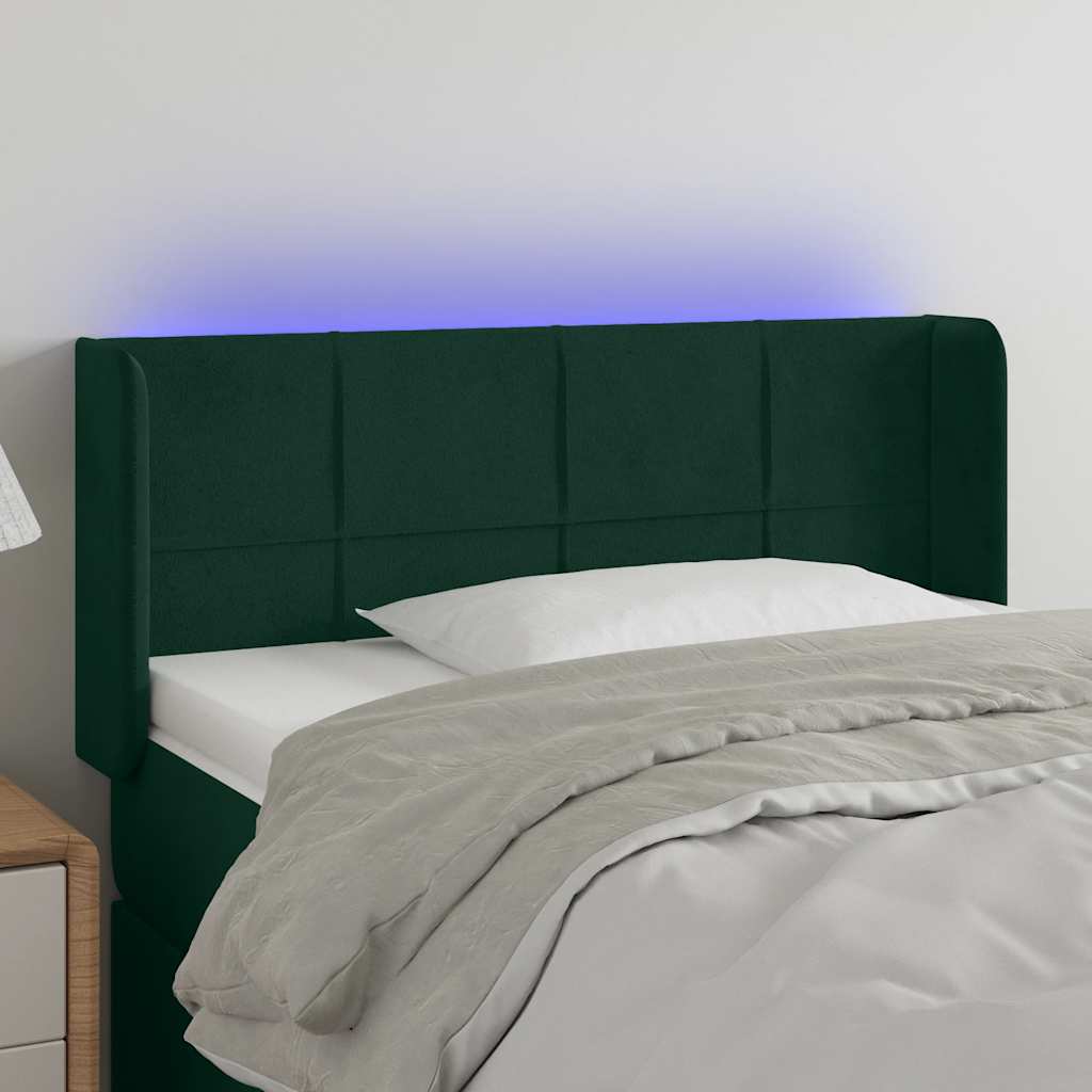 vidaXL Zagłówek do łóżka z LED, ciemnozielony, 83x16x78/88 cm, aksamit