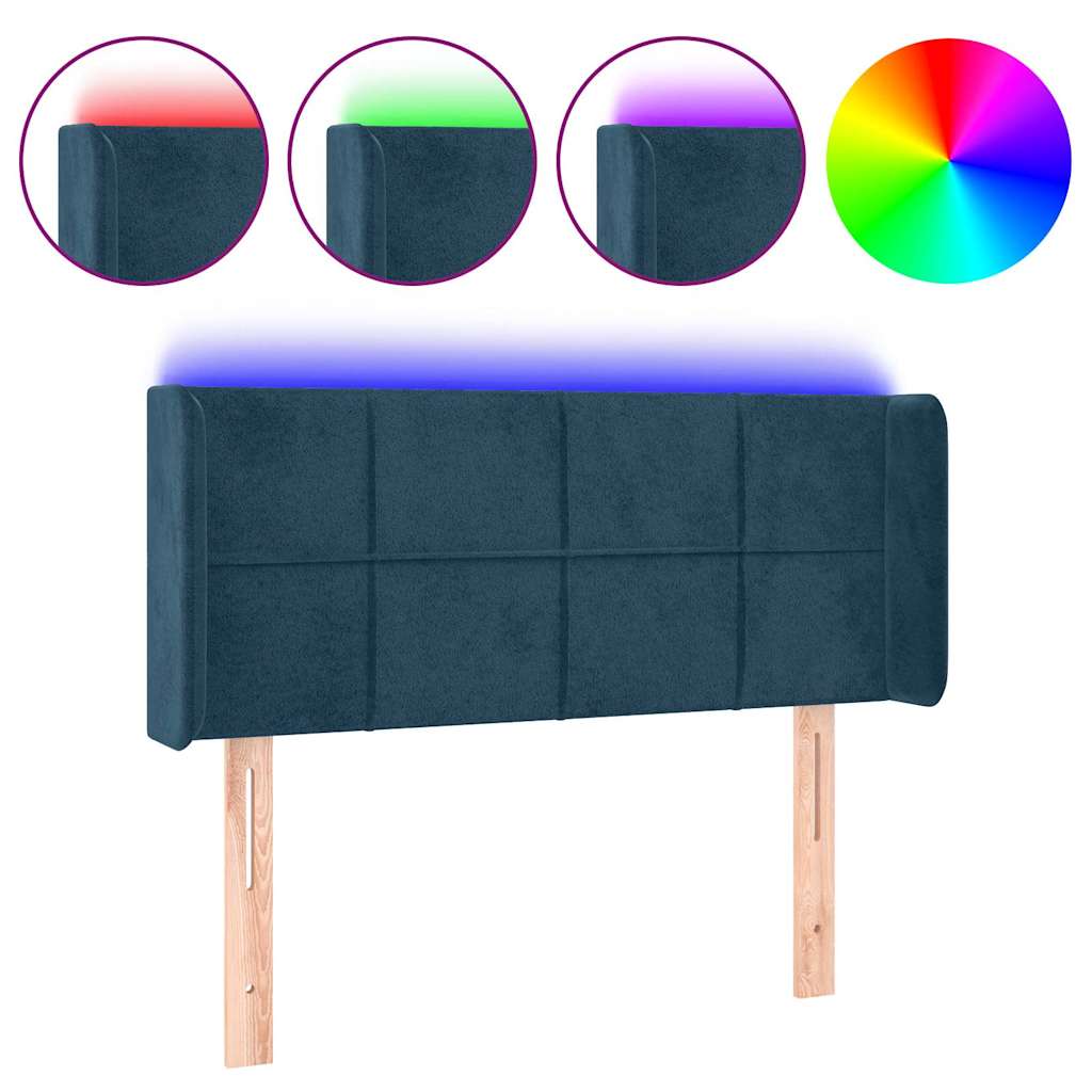 vidaXL Zagłówek do łóżka z LED, ciemnoniebieski 83x16x78/88cm, aksamit