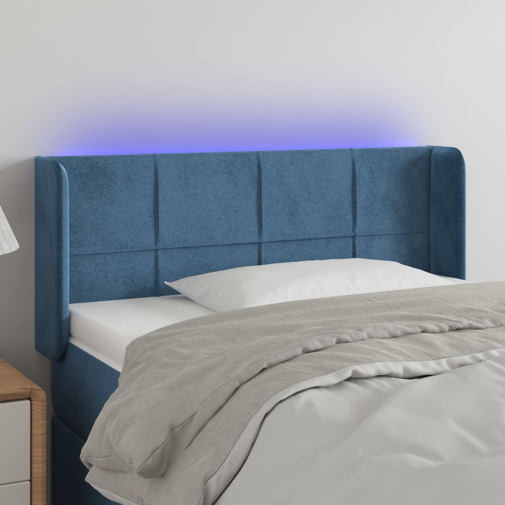 vidaXL Zagłówek do łóżka z LED, ciemnoniebieski 83x16x78/88cm, aksamit