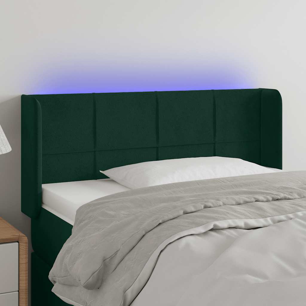 vidaXL Zagłówek do łóżka z LED, ciemnozielony, 93x16x78/88 cm, aksamit