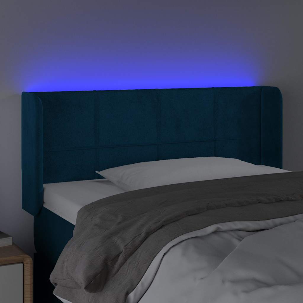 vidaXL Zagłówek do łóżka z LED, ciemnoniebieski 93x16x78/88cm, aksamit