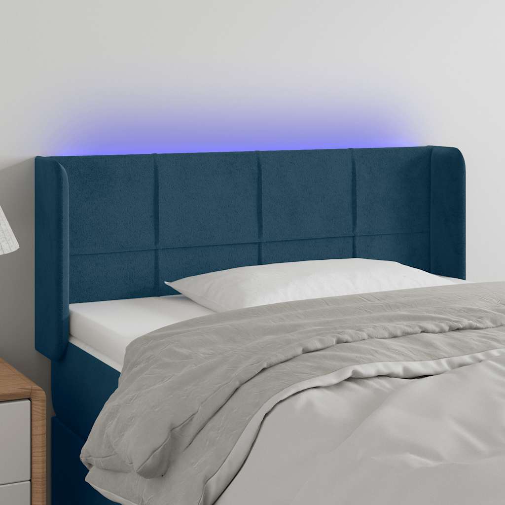 vidaXL Zagłówek do łóżka z LED, ciemnoniebieski 93x16x78/88cm, aksamit