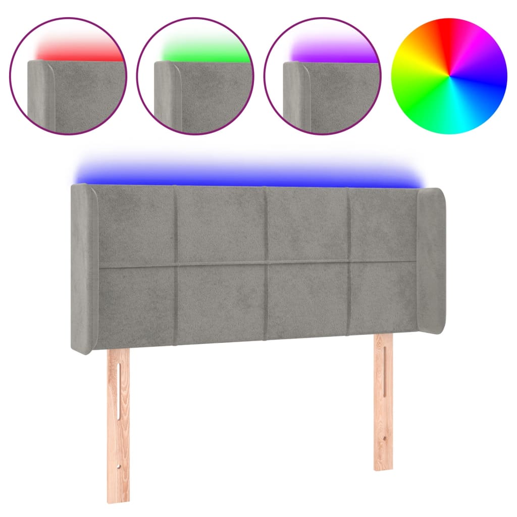 vidaXL Zagłówek do łóżka z LED, jasnoszary, 103x16x78/88 cm, aksamit
