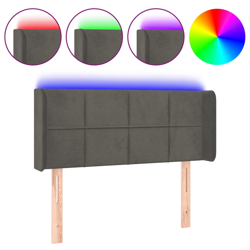 vidaXL Zagłówek do łóżka z LED, ciemnoszary, 103x16x78/88 cm, aksamit
