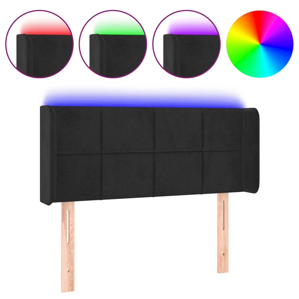 vidaXL Zagłówek do łóżka z LED, czarny, 103x16x78/88 cm, aksamit