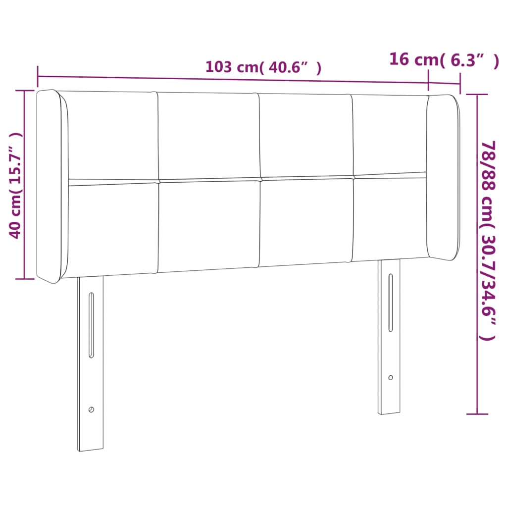 vidaXL Zagłówek do łóżka z LED, czarny, 103x16x78/88 cm, aksamit