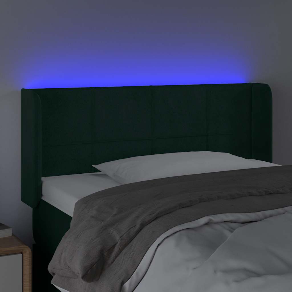 vidaXL Zagłówek do łóżka z LED, ciemnozielony, 103x16x78/88cm, aksamit