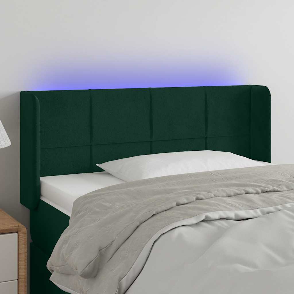 vidaXL Zagłówek do łóżka z LED, ciemnozielony, 103x16x78/88cm, aksamit