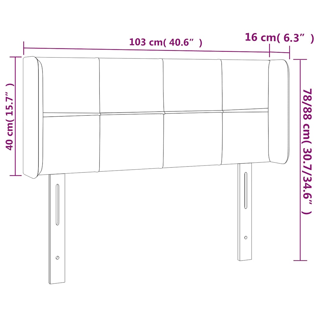 vidaXL Zagłówek do łóżka z LED ciemnoniebieski 103x16x78/88 cm aksamit
