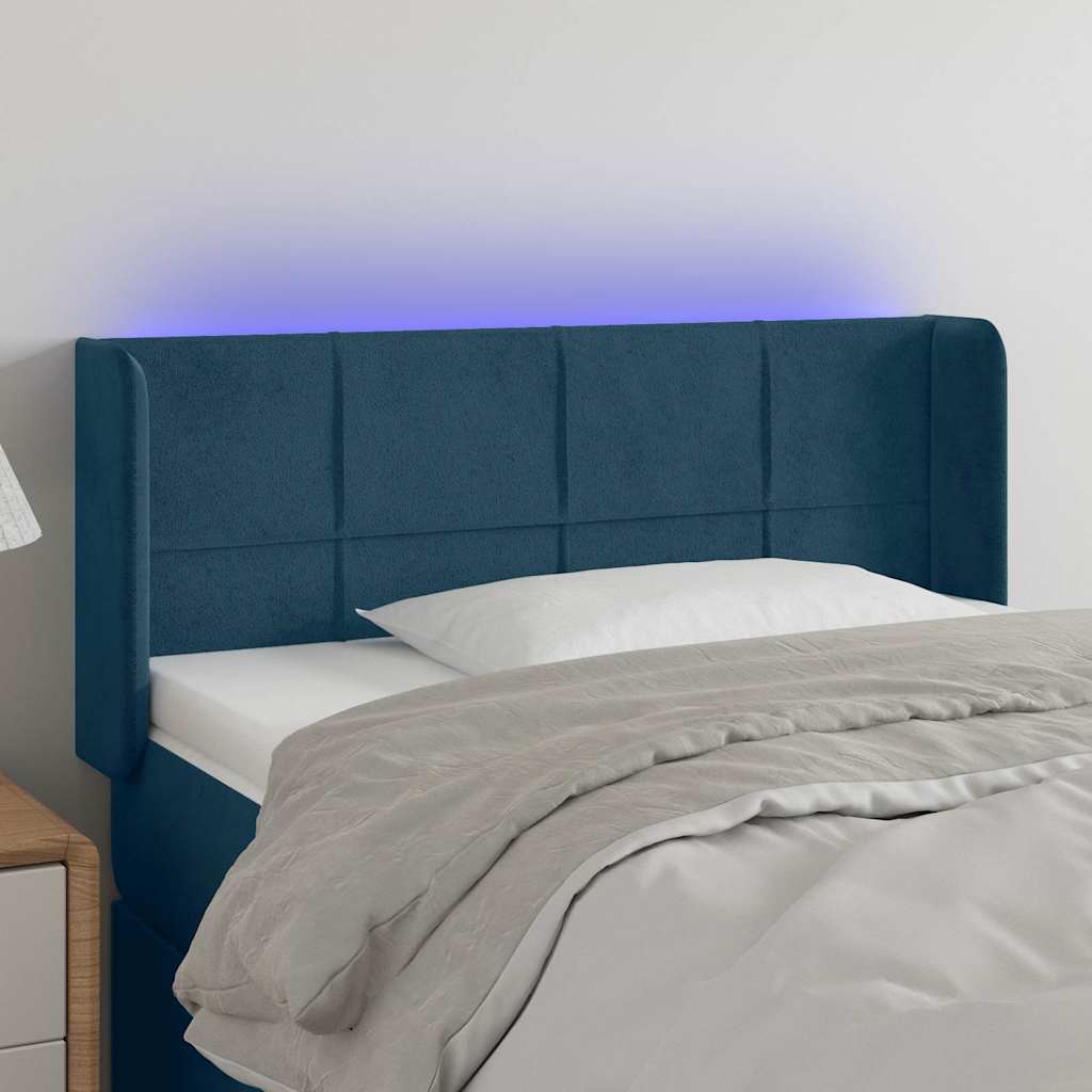 vidaXL Zagłówek do łóżka z LED ciemnoniebieski 103x16x78/88 cm aksamit
