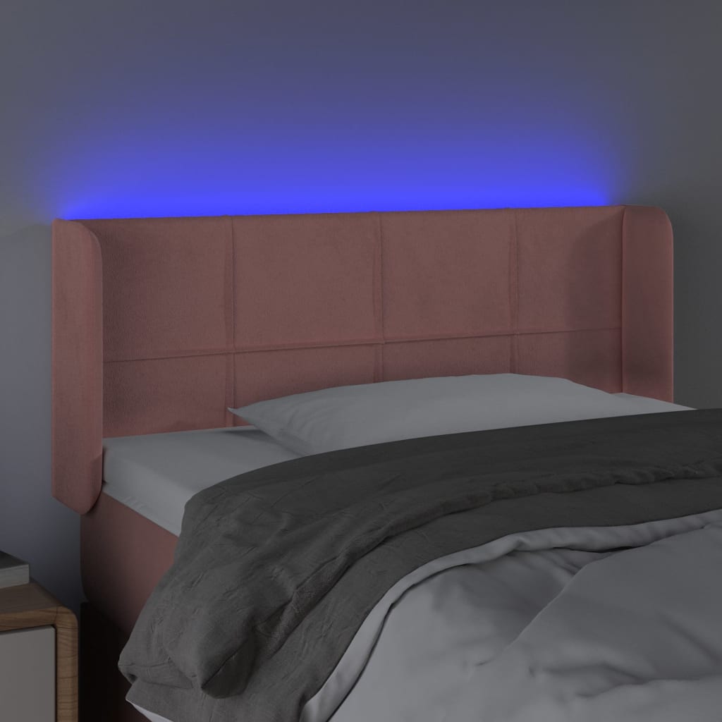 vidaXL Zagłówek do łóżka z LED, różowy, 103x16x78/88 cm, aksamit