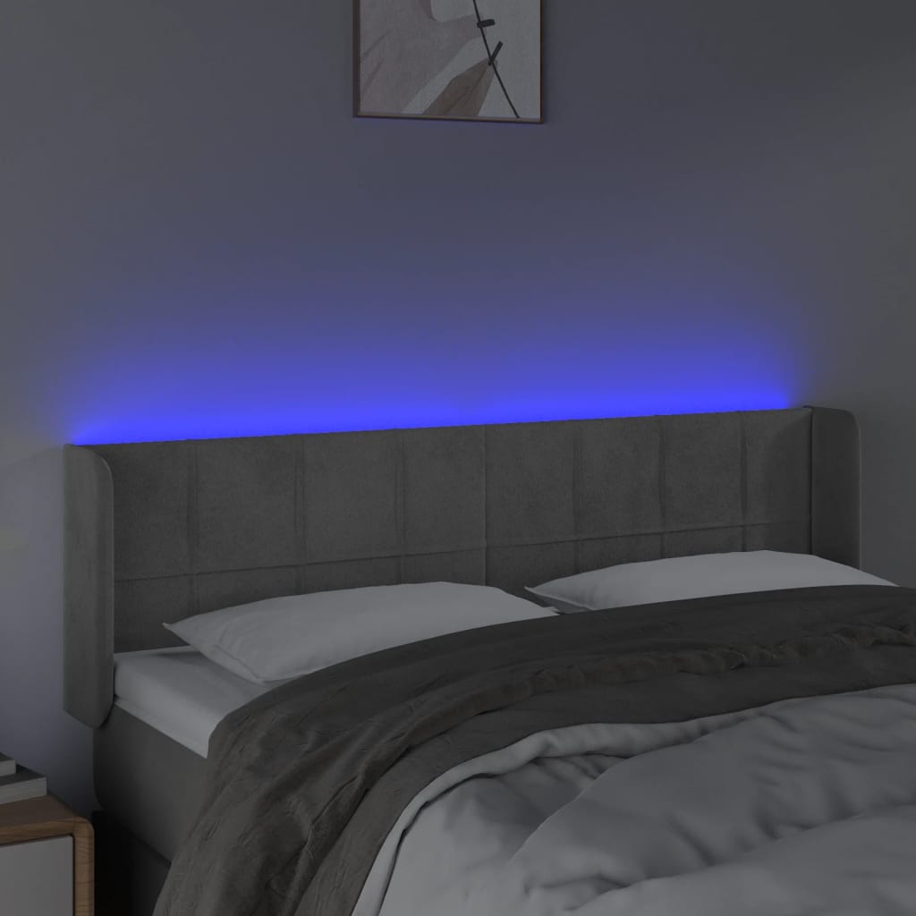 vidaXL Zagłówek do łóżka z LED, jasnoszary, 147x16x78/88 cm, aksamit