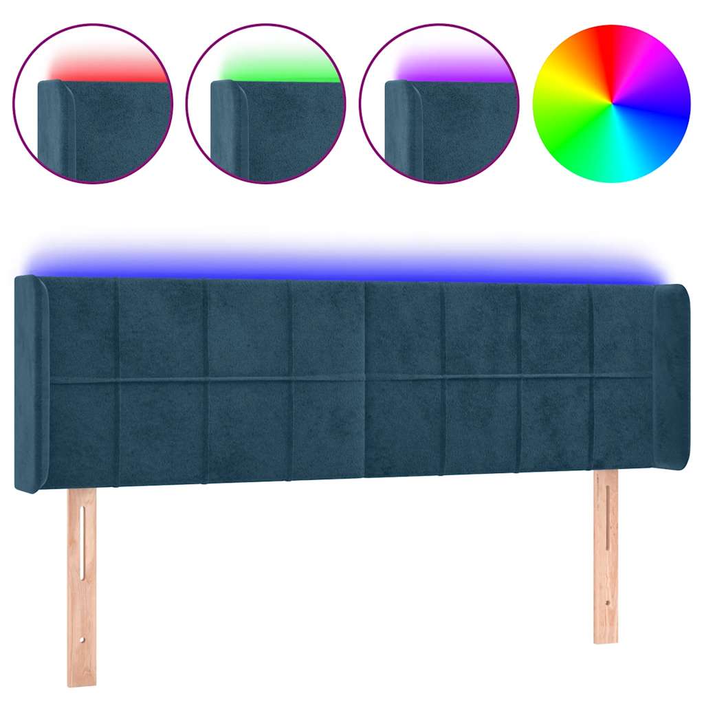 vidaXL Zagłówek do łóżka z LED ciemnoniebieski 147x16x78/88 cm aksamit