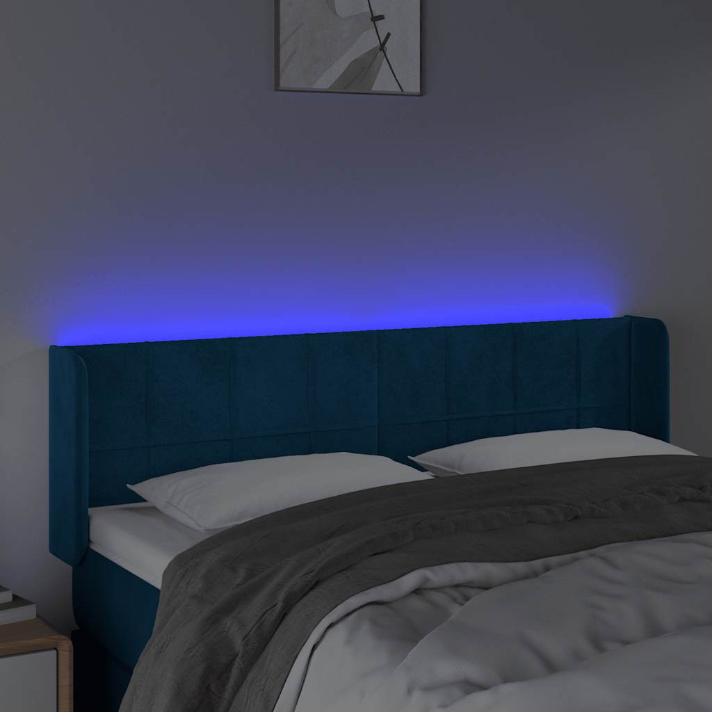 vidaXL Zagłówek do łóżka z LED ciemnoniebieski 147x16x78/88 cm aksamit