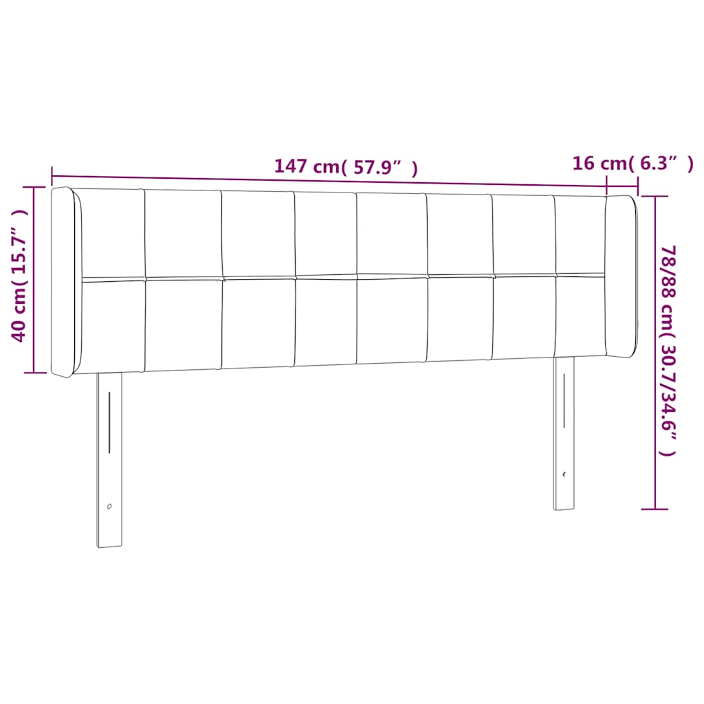 vidaXL Zagłówek do łóżka z LED ciemnoniebieski 147x16x78/88 cm aksamit