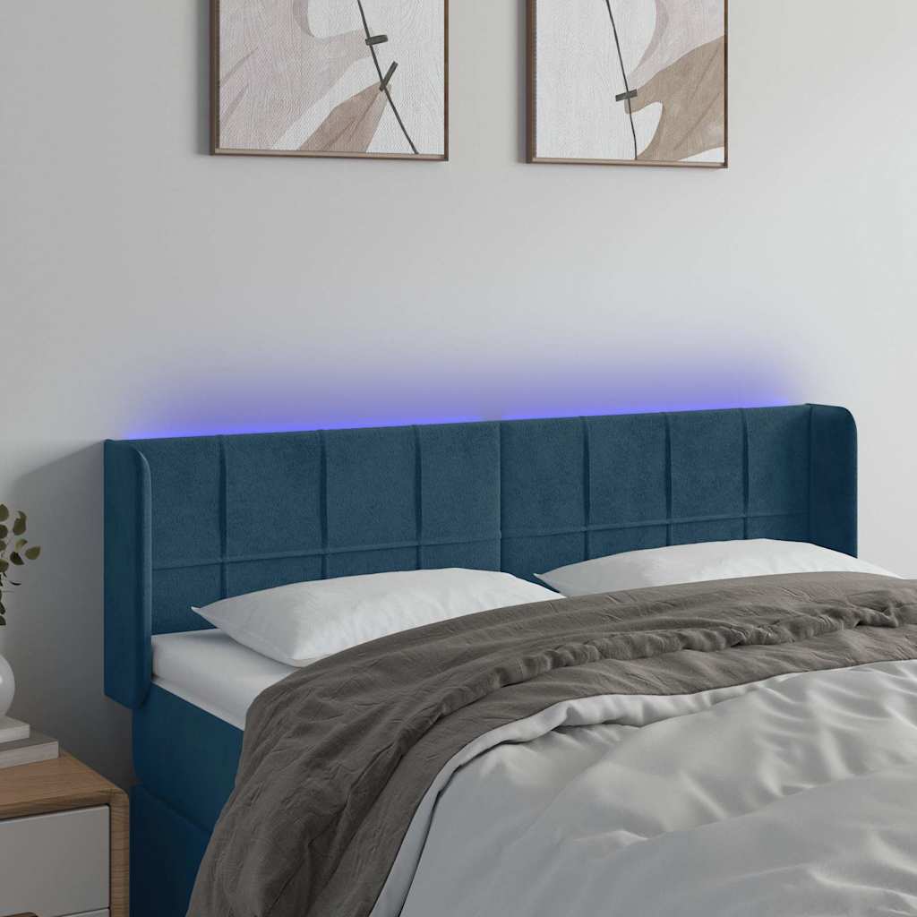 vidaXL Zagłówek do łóżka z LED ciemnoniebieski 147x16x78/88 cm aksamit