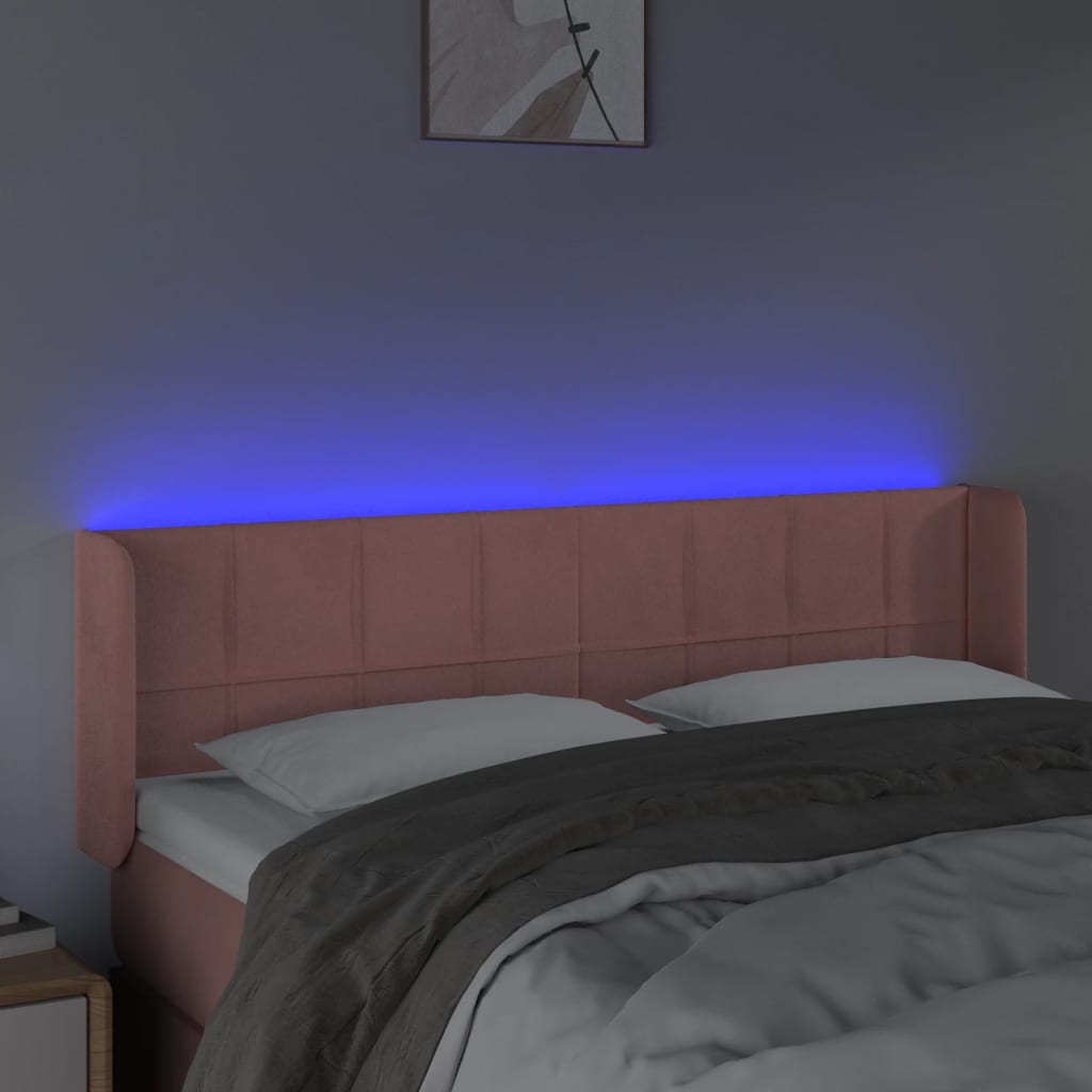 vidaXL Zagłówek do łóżka z LED, różowy, 147x16x78/88 cm, aksamit