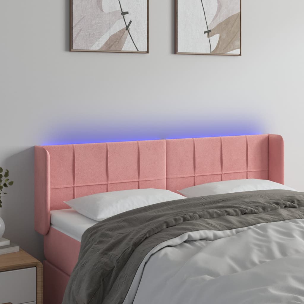 vidaXL Zagłówek do łóżka z LED, różowy, 147x16x78/88 cm, aksamit