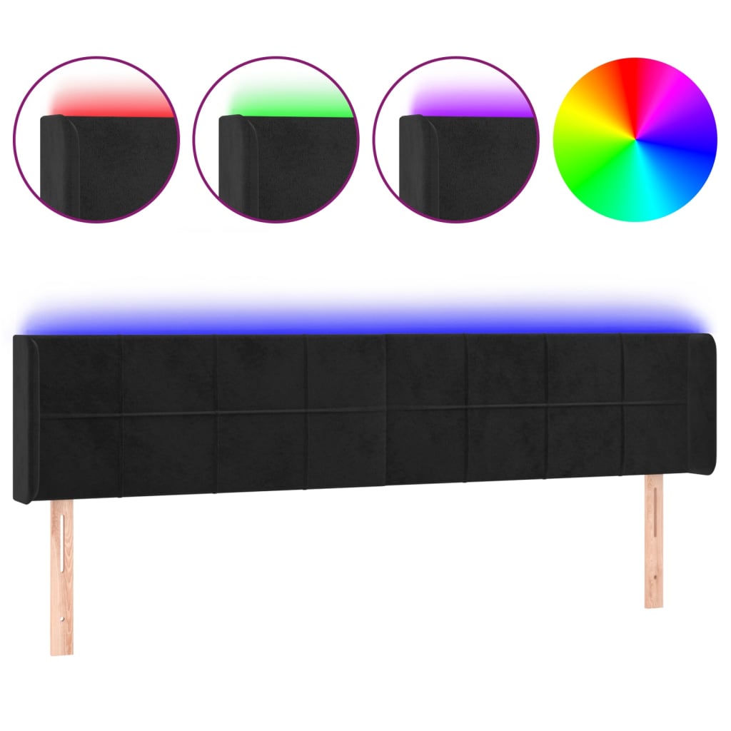 vidaXL Zagłówek do łóżka z LED, czarny, 163x16x78/88 cm, aksamit