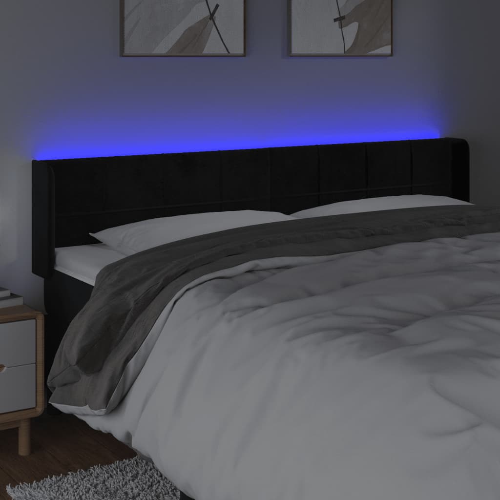 vidaXL Zagłówek do łóżka z LED, czarny, 163x16x78/88 cm, aksamit