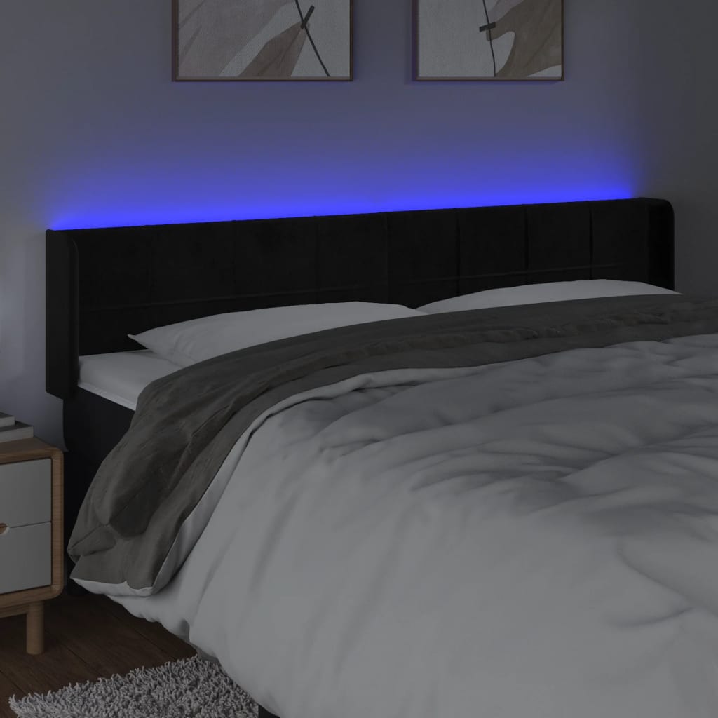 vidaXL Zagłówek do łóżka z LED, czarny, 183x16x78/88 cm, aksamit