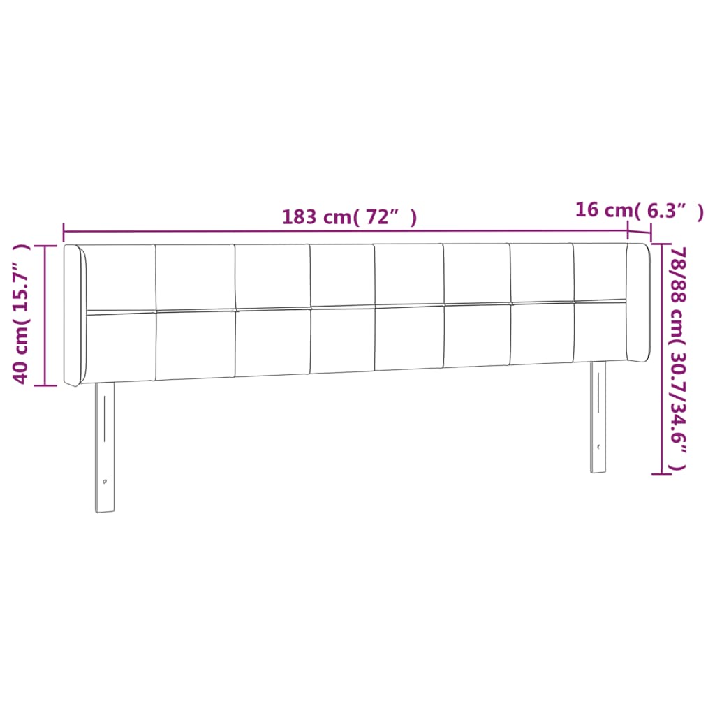 vidaXL Zagłówek do łóżka z LED, czarny, 183x16x78/88 cm, aksamit