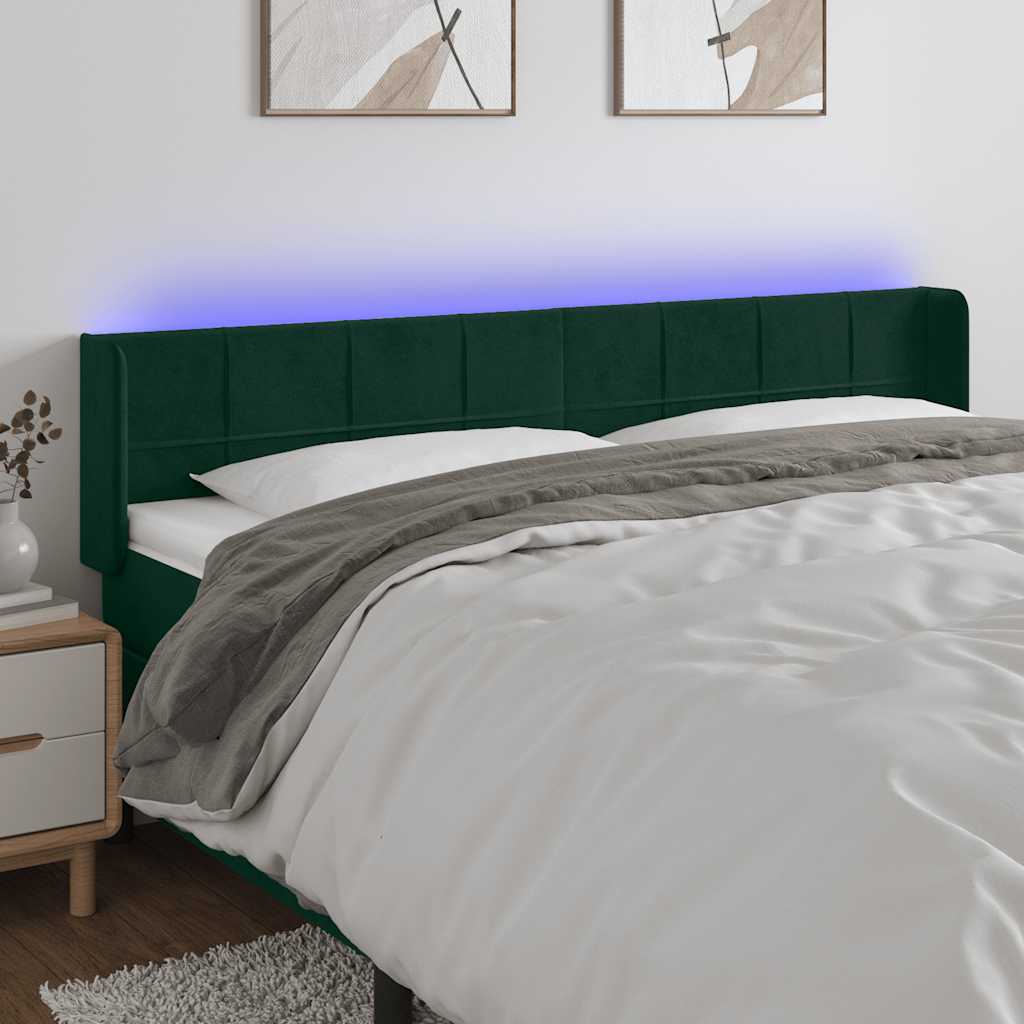 vidaXL Zagłówek do łóżka z LED, ciemnozielony, 183x16x78/88cm, aksamit