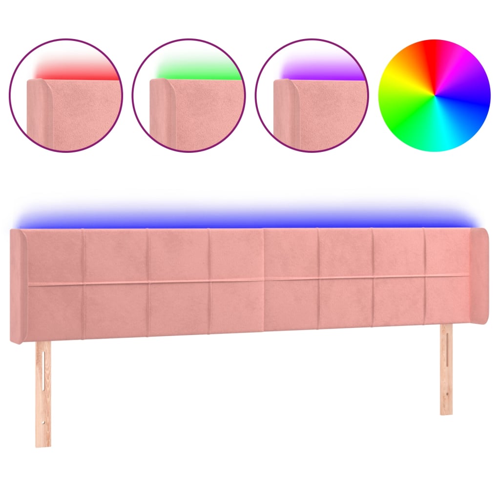 vidaXL Zagłówek do łóżka z LED, różowy, 183x16x78/88 cm, aksamit