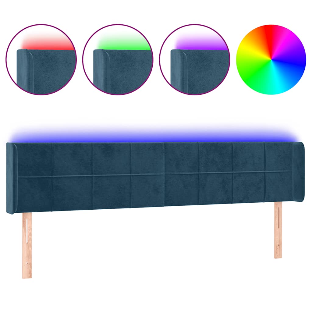 vidaXL Zagłówek do łóżka z LED ciemnoniebieski 203x16x78/88 cm aksamit