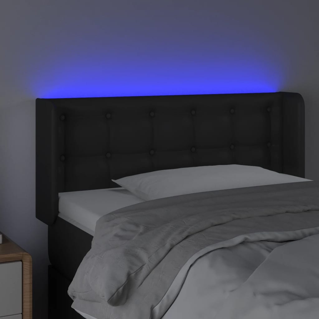 vidaXL Zagłówek do łóżka z LED, czarny, 83x16x78/88 cm, sztuczna skóra