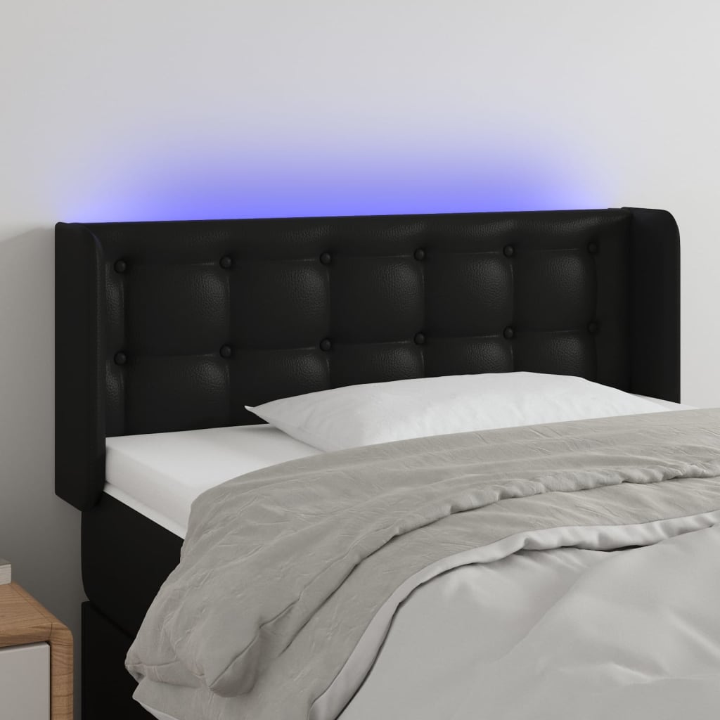 vidaXL Zagłówek do łóżka z LED, czarny, 83x16x78/88 cm, sztuczna skóra