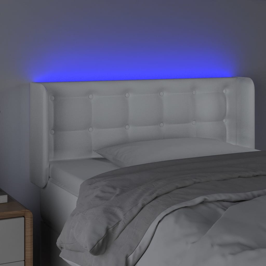 vidaXL Zagłówek do łóżka z LED, biały, 83x16x78/88 cm, sztuczna skóra