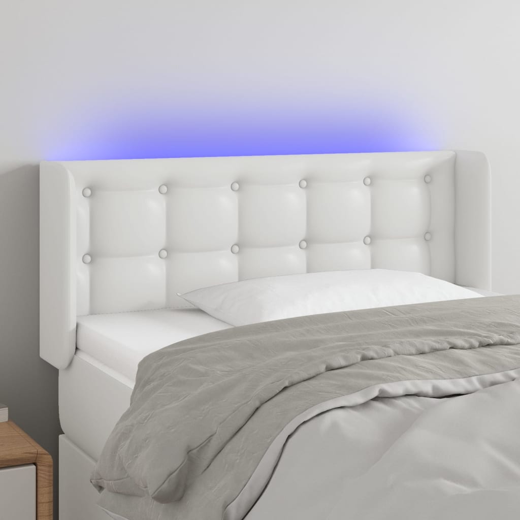 vidaXL Zagłówek do łóżka z LED, biały, 83x16x78/88 cm, sztuczna skóra