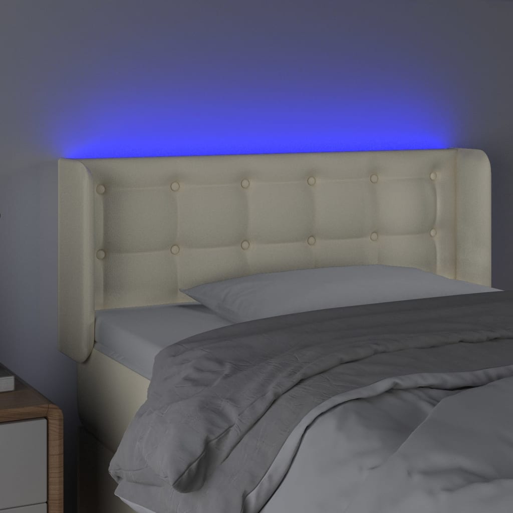 vidaXL Zagłówek do łóżka z LED, kremowy, 83x16x78/88cm, sztuczna skóra