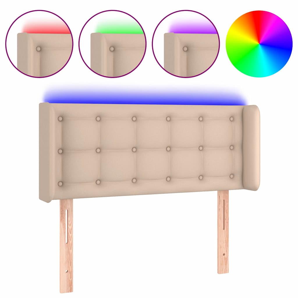 vidaXL Zagłówek do łóżka z LED, cappuccino, 83x16x78/88 cm, ekoskóra