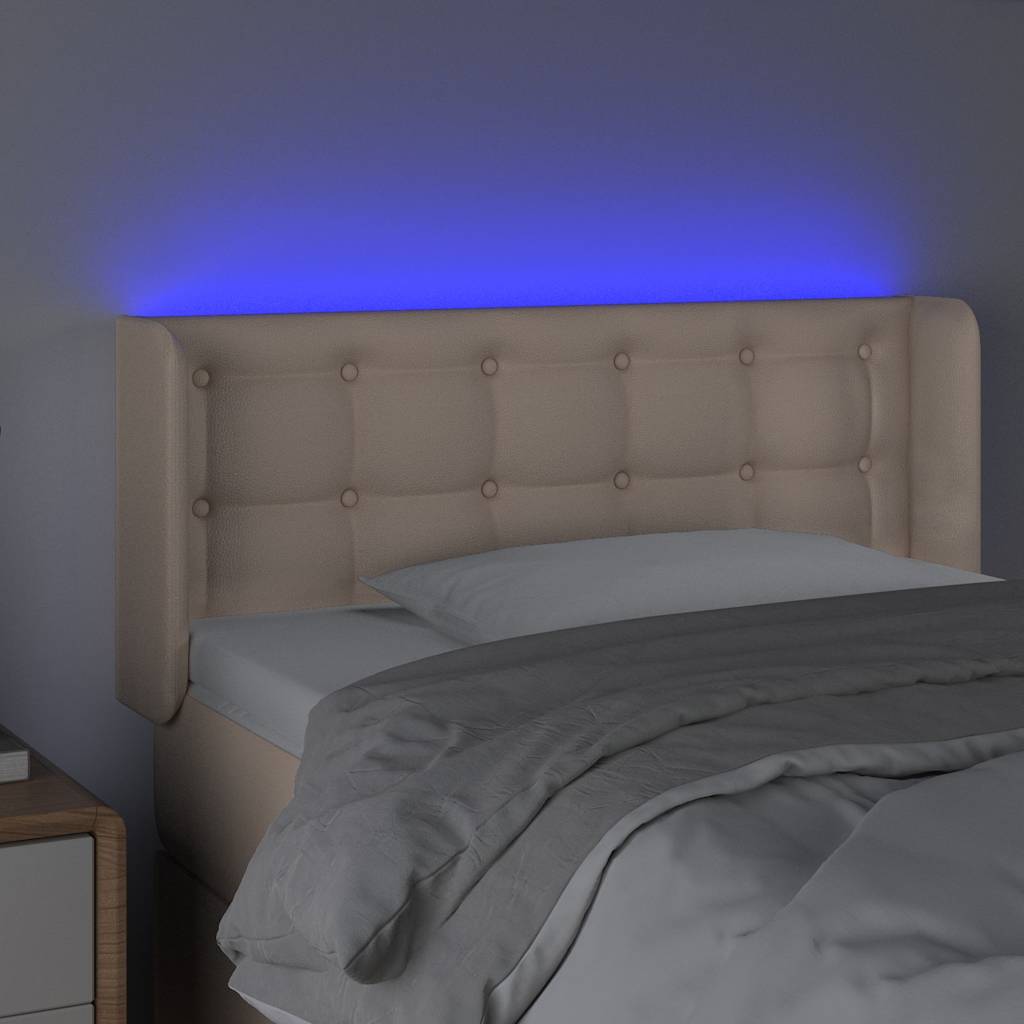 vidaXL Zagłówek do łóżka z LED, cappuccino, 83x16x78/88 cm, ekoskóra