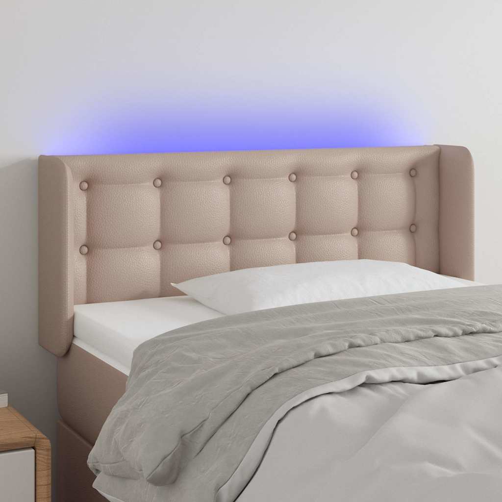 vidaXL Zagłówek do łóżka z LED, cappuccino, 83x16x78/88 cm, ekoskóra