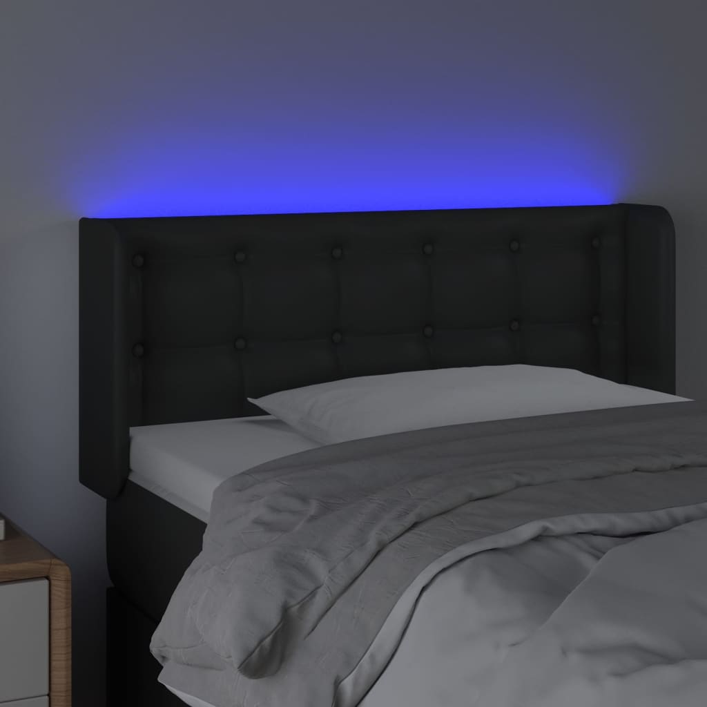 vidaXL Zagłówek do łóżka z LED, czarny, 93x16x78/88 cm, sztuczna skóra
