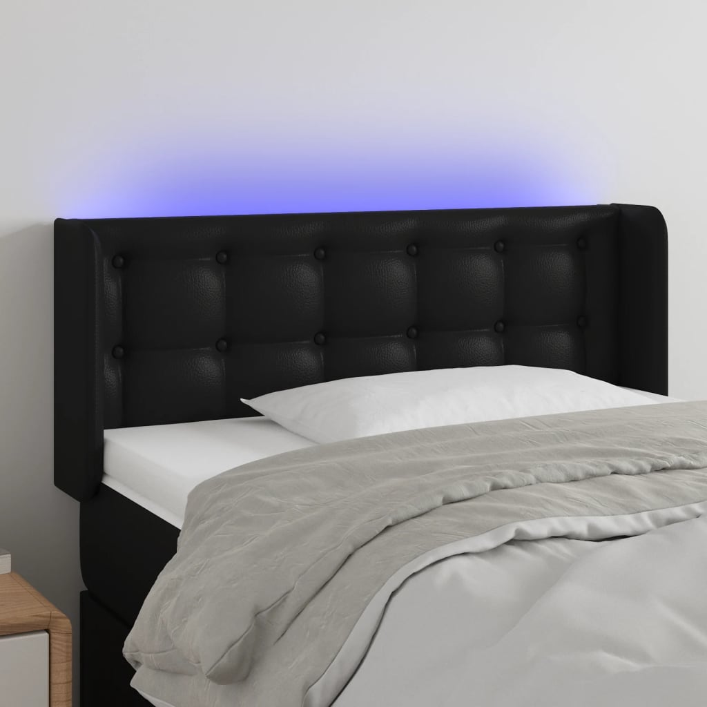 vidaXL Zagłówek do łóżka z LED, czarny, 93x16x78/88 cm, sztuczna skóra