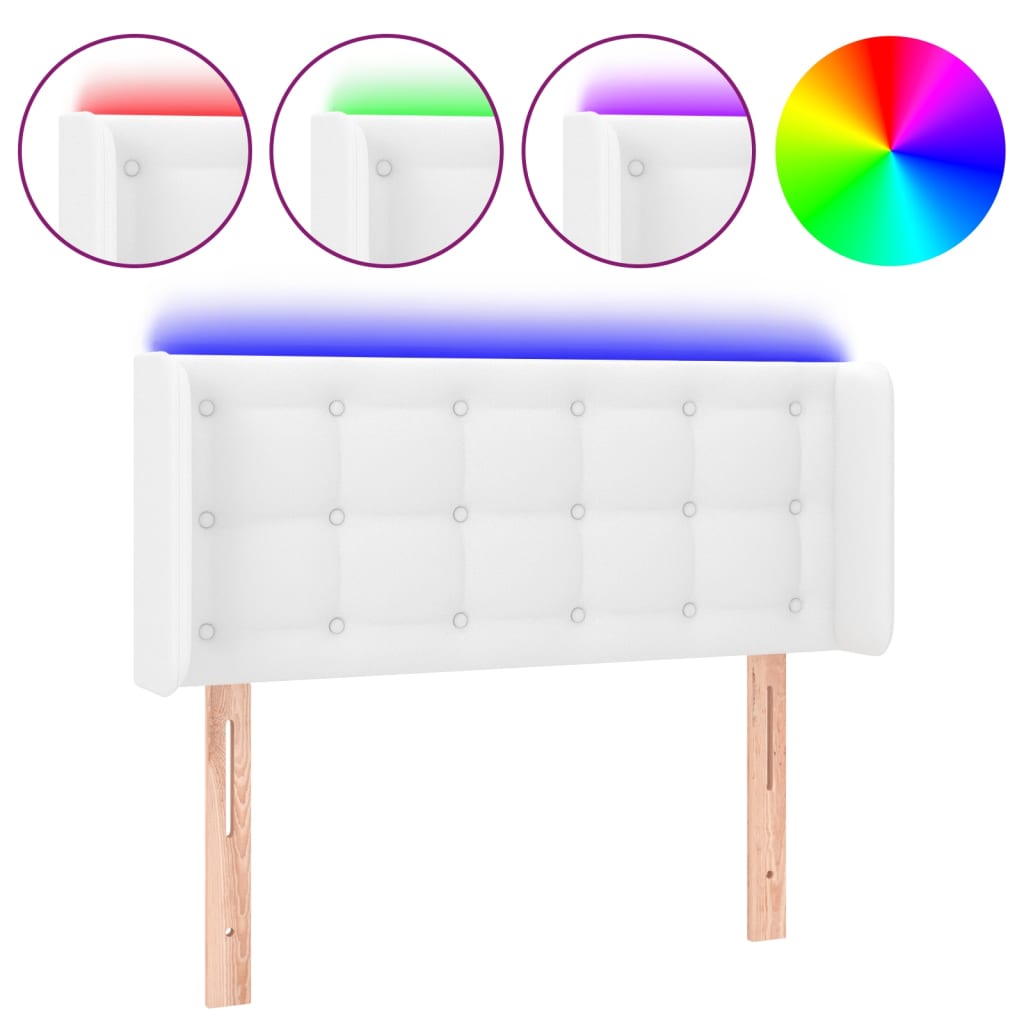 vidaXL Zagłówek do łóżka z LED, biały, 103x16x78/88 cm, sztuczna skóra