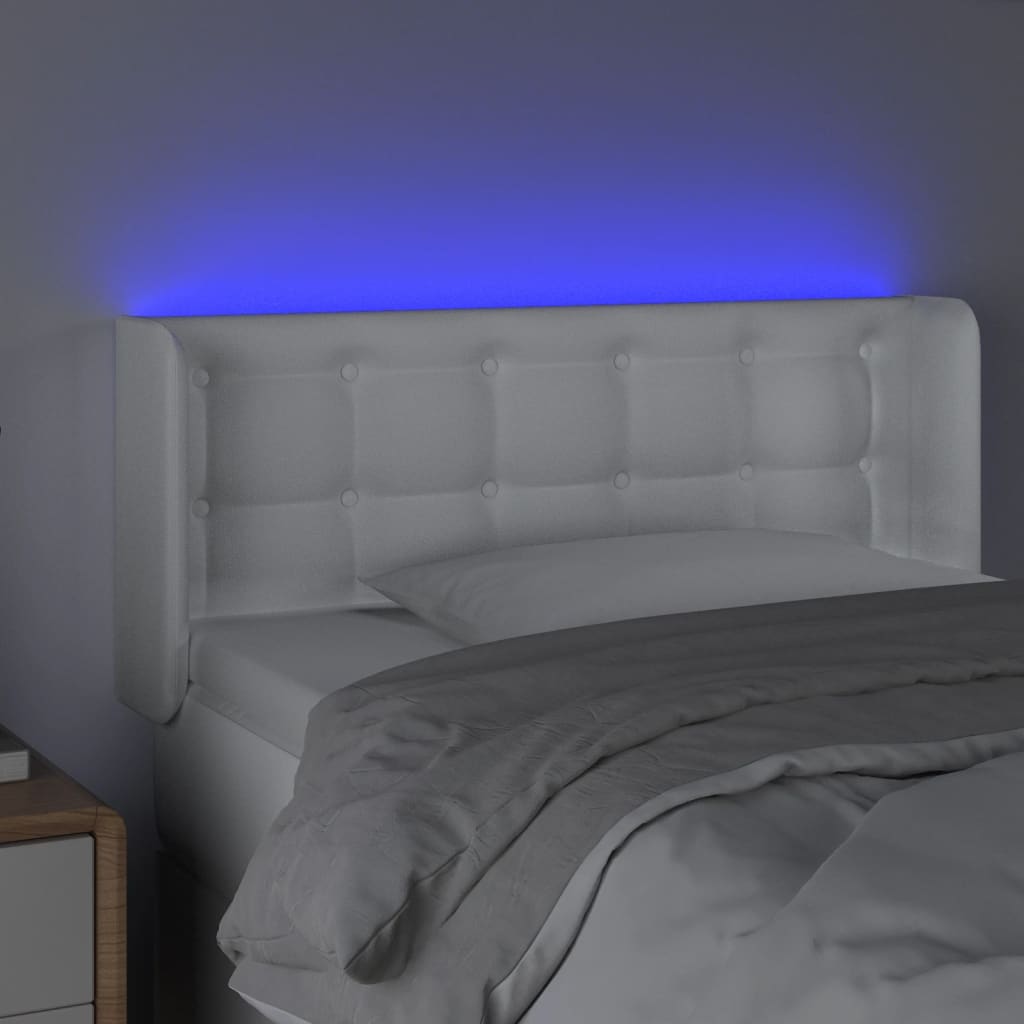 vidaXL Zagłówek do łóżka z LED, biały, 103x16x78/88 cm, sztuczna skóra
