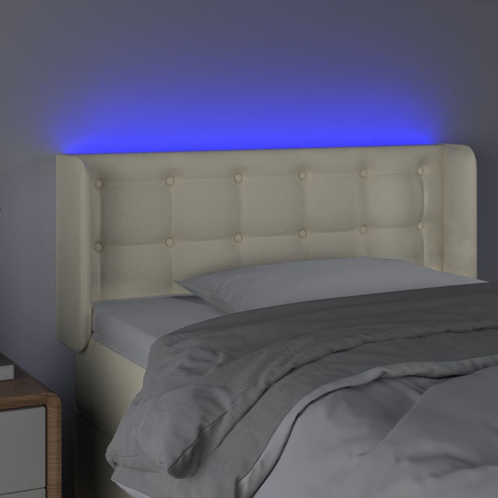 vidaXL Zagłówek do łóżka z LED, kremowy, 103x16x78/88cm sztuczna skóra