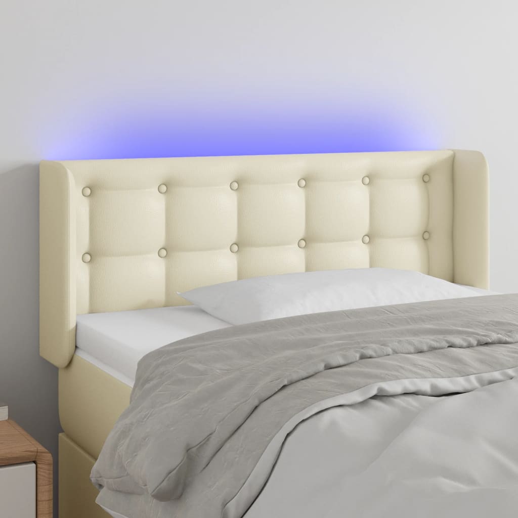 vidaXL Zagłówek do łóżka z LED, kremowy, 103x16x78/88cm sztuczna skóra