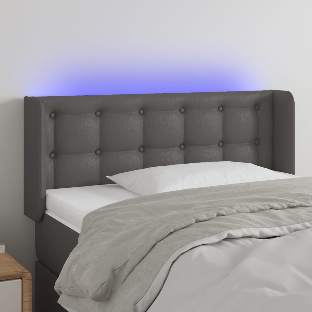 vidaXL Zagłówek do łóżka z LED, szary, 103x16x78/88 cm sztuczna skóra