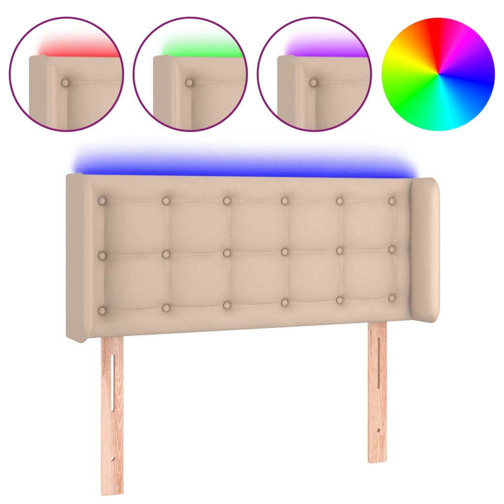 vidaXL Zagłówek do łóżka z LED, cappuccino, 103x16x78/88 cm, ekoskóra