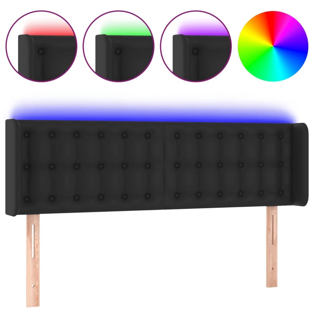 vidaXL Zagłówek do łóżka z LED, czarny, 147x16x78/88cm, sztuczna skóra